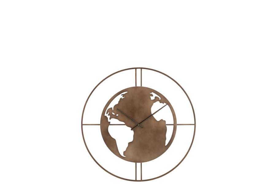 CLOCK WORLD MAP HOLES METAL DARK BROWN SMALL