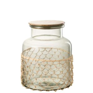 JAR LID KNITTING GLASS/WOOD/JUTE TRANSPARENT LARGE