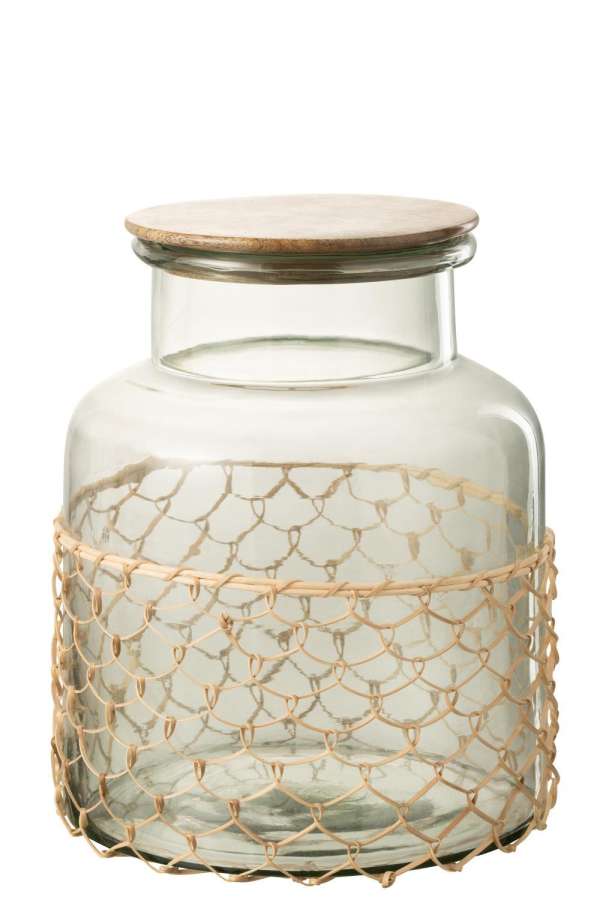JAR LID KNITTING GLASS/WOOD/JUTE TRANSPARENT LARGE