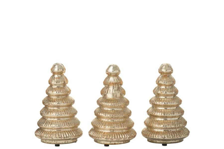 BOX OF 3 TREE LED RIBBED GLASS GOLD COLORED