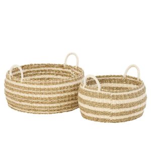 SET OF 2 BASKET STRIPED PAPER WHITE/NATURAL