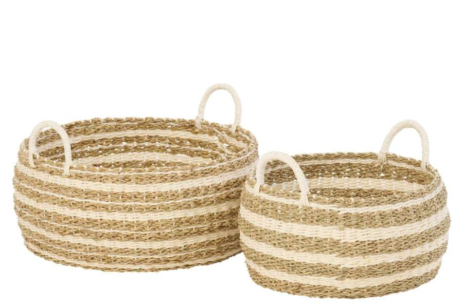 SET OF 2 BASKET STRIPED PAPER WHITE/NATURAL