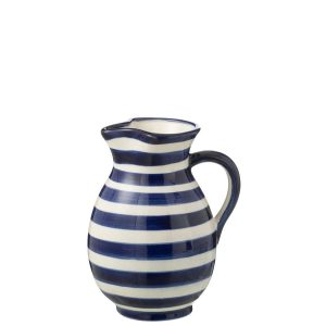 PITCHER GRANADA STRIPES CERAMIC WHITE/COBALTO BLUE MEDIUM