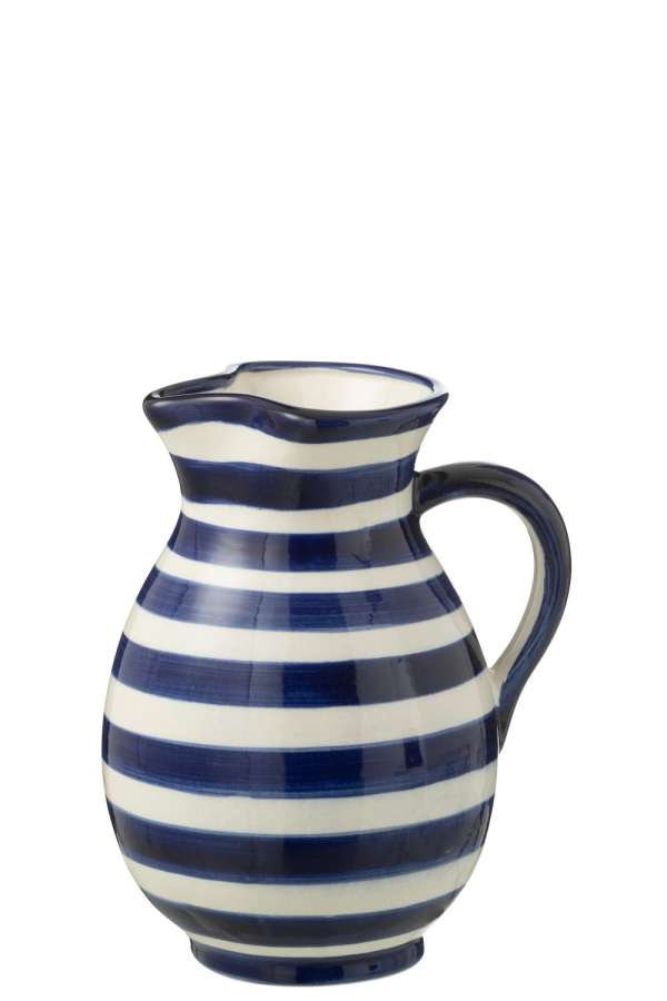 PITCHER GRANADA STRIPES CERAMIC WHITE/COBALTO BLUE MEDIUM