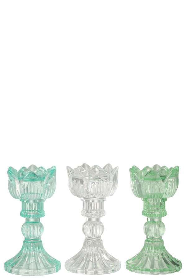 CANDLE HOLDER ROSE COLD GLASS MIX ASSORTMENT OF 3