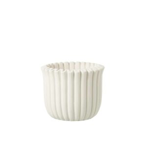 FLOWERPOT RIBBED CEMENT WHITE LARGE