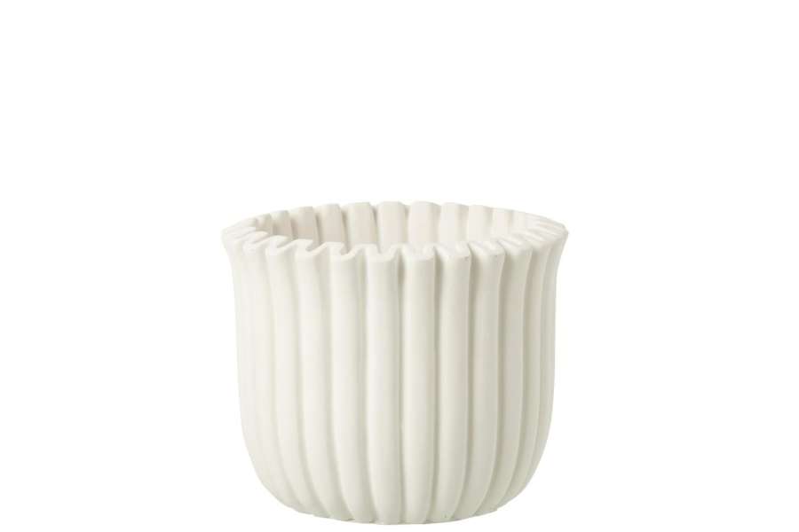 FLOWERPOT RIBBED CEMENT WHITE LARGE