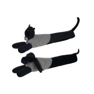 DRAUGHT EXCLUDER DOG + CAT PIED-DE-POULE POLYESTER BLACK/WHITE ASSORTMENT OF 2