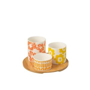 SET OF 3 APPETIZER SET+BAMBOO TRAY IN BOX CERAMIC MIX