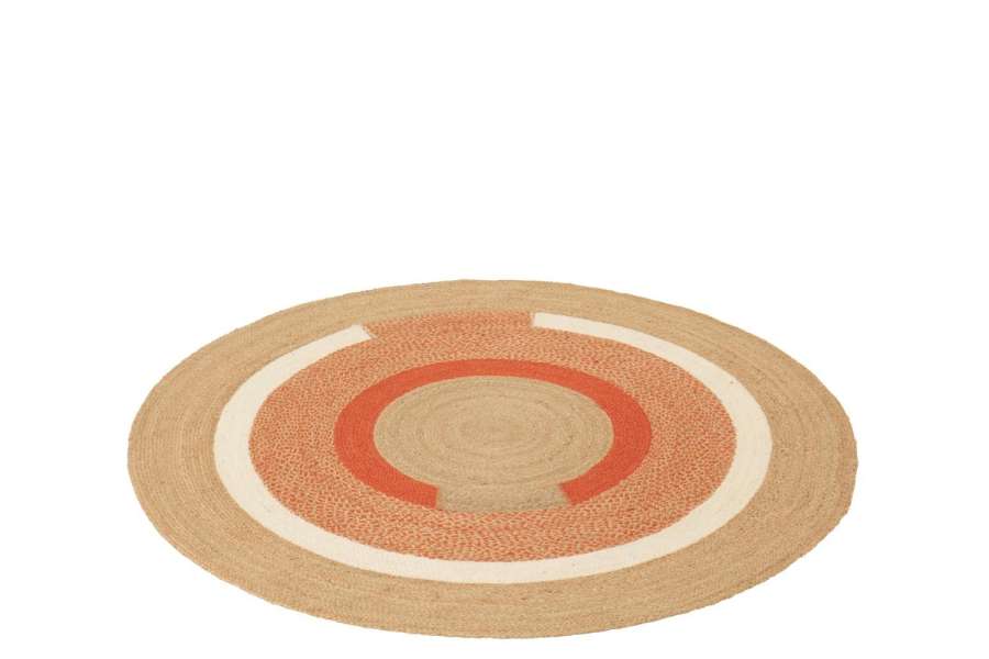 RUG ROUND GEOMETRIC JUTE NATURAL/DARK ORANGE MEDIUM