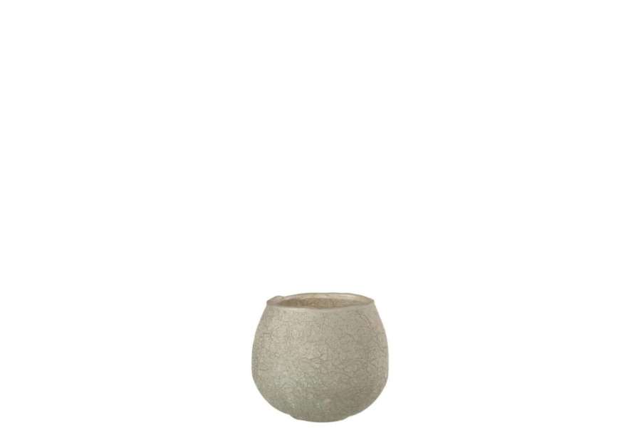 TEALIGHT HOLDER CRACKLE BALL GLASS GREY