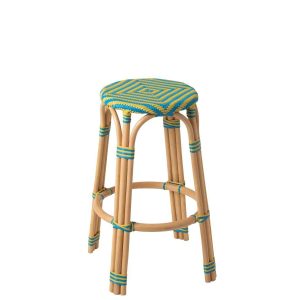 STOOL GEO RATTAN YELLOW/AZURE BLUE