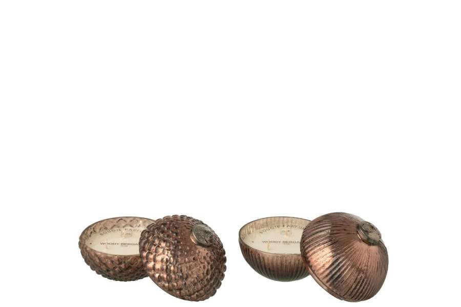 SCENTED CANDLE CHRISTMAS BAUBLE GLASS BROWN SMALL ASSORTMENT OF 2