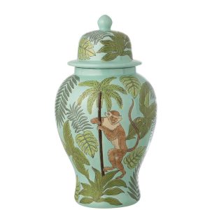 JAR DECORATIVE MONKEY PORCELAIN MULTICOLORED