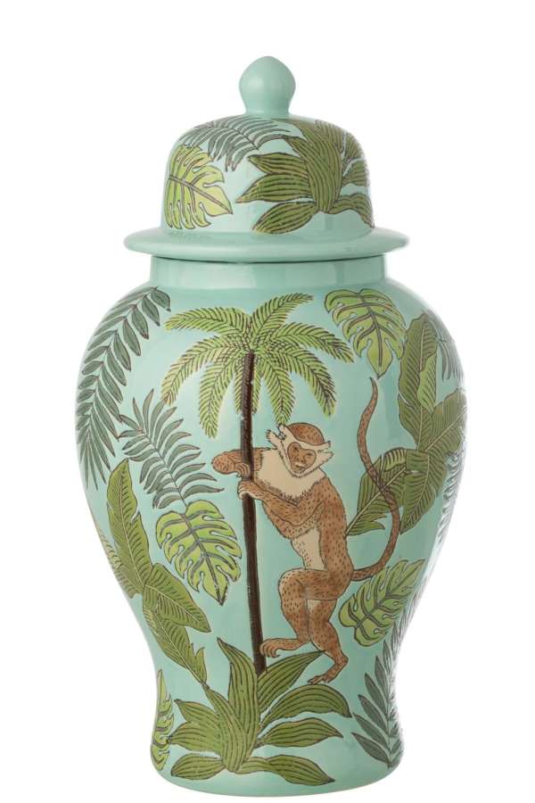 JAR DECORATIVE MONKEY PORCELAIN MULTICOLORED