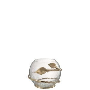 VASE LEAF BOWL GLASS/IRON TRANSPARENT/GOLD