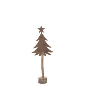 CHRISTMAS TREE +STAR IRON/PAULOWNIA WOOD BROWN SMALL