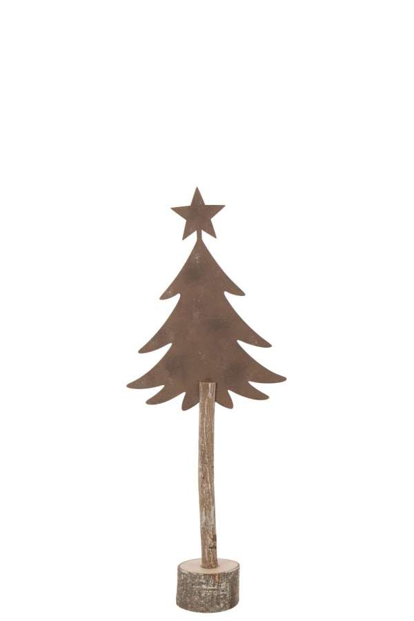 CHRISTMAS TREE +STAR IRON/PAULOWNIA WOOD BROWN SMALL