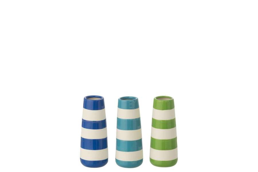 VASE STRIPED PORCELAIN GREEN/BLUE SMALL ASSORTMENT OF 3
