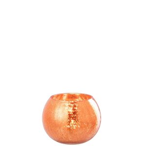 TEALIGHT HOLDER BALL CRAQUELURE GLASS ORANGE LARGE