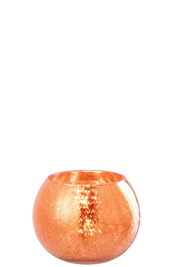 TEALIGHT HOLDER BALL CRAQUELURE GLASS ORANGE LARGE