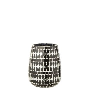 TEALIGHT HOLDER MOSAIC GLASS BLACK/SILVER COLORED MEDIUM