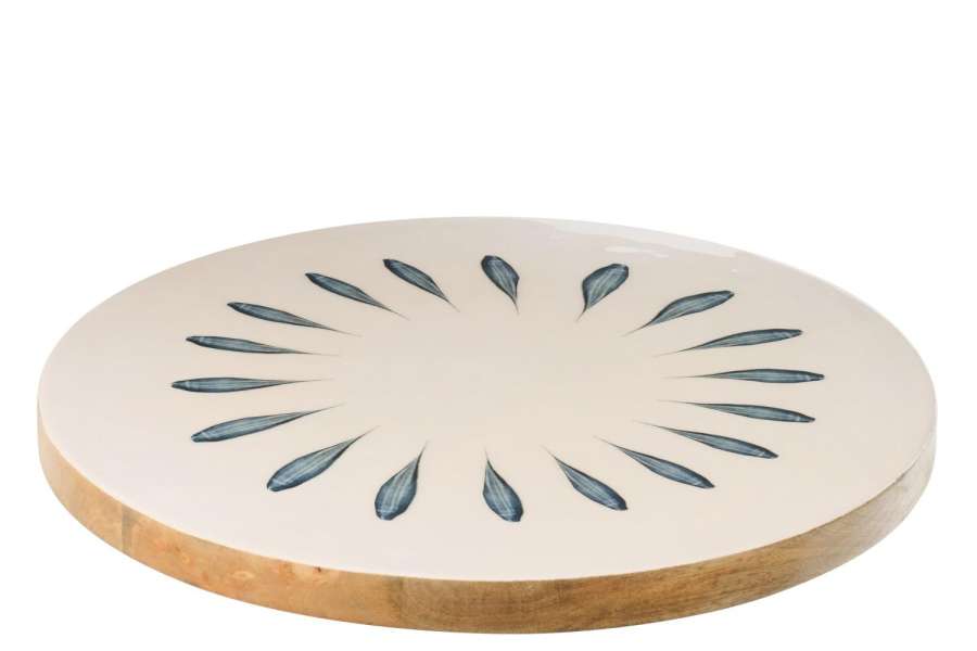 TURNING BOARD ROUND MANGO WOOD DARK BLUE/WHITE