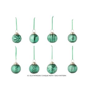 BOX OF 40 CHRISTMAS BAUBLE 8 PATTERNS GLASS GREEN