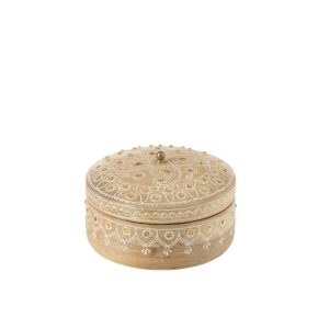 BOX + LID BEADS ROUND MANGO WOOD NATURAL/WHITE SMALL