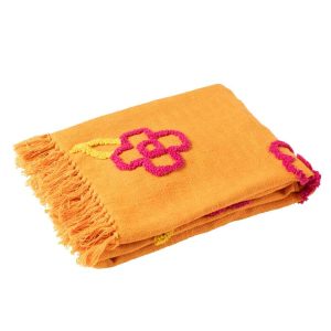 PLAID FLOWERS COTTON ORANGE+PINK/YELLOW