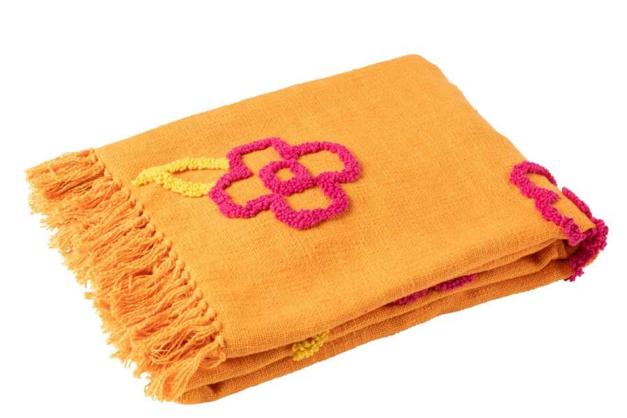 PLAID FLOWERS COTTON ORANGE+PINK/YELLOW