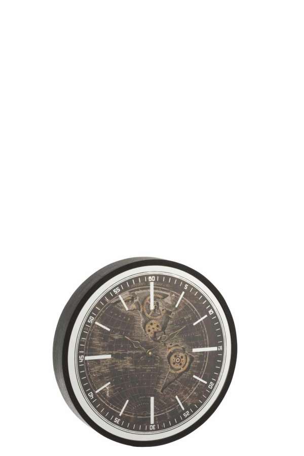 CLOCK WORLD MAP MDF ANTIQUE GOLD/BLACK SMALL