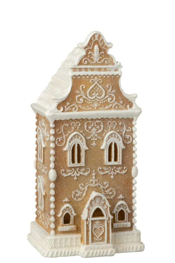 GINGERBREAD LED HOUSE LIMEPOWDER BEIGE/WHITE