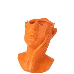 FLOWERPOT WOMAN POLYRESIN DARK ORANGE