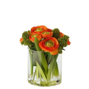 RANUNCULUS IN VASE FABRIC ORANGE/TRANSPARENT LARGE
