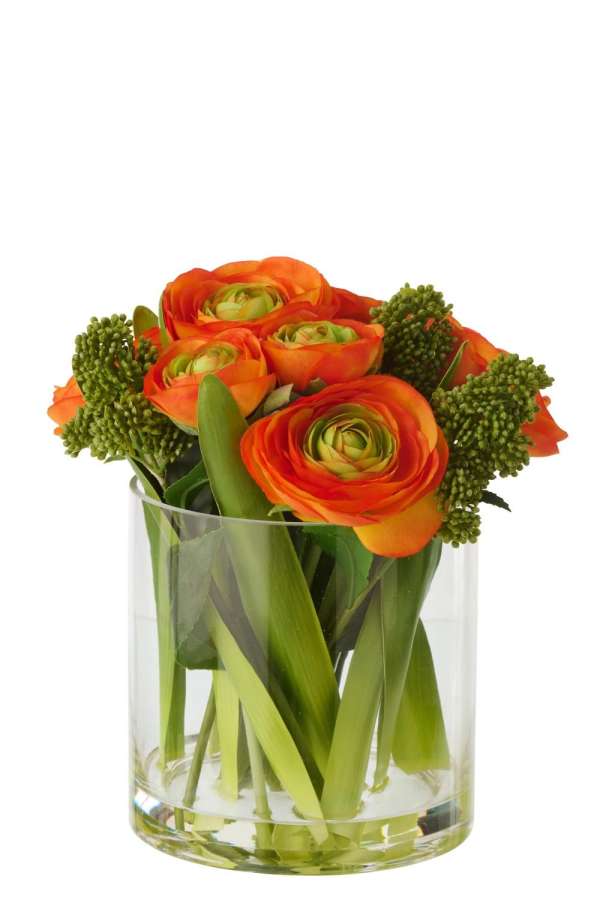 RANUNCULUS IN VASE FABRIC ORANGE/TRANSPARENT LARGE