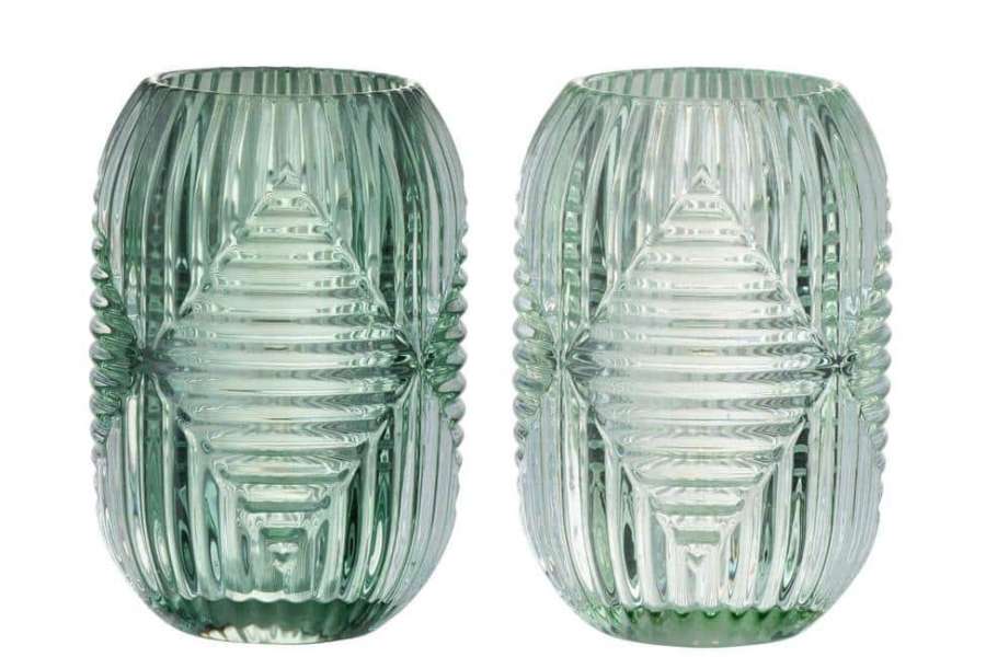 TEALIGHT HOLDER HIGH LINES GLASS LIGHT MINT ASSORTMENT OF TWO