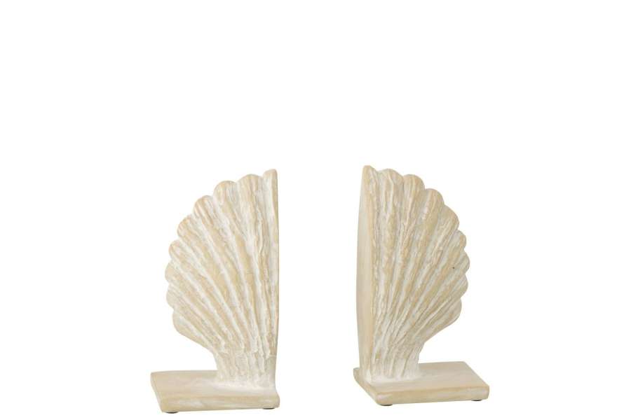 SET OF 2 BOOKEND SEASHELL POLYRESIN WHITE/NATURAL