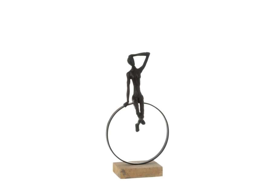 LADY ON RING STAND RESIN/IRON BLACK
