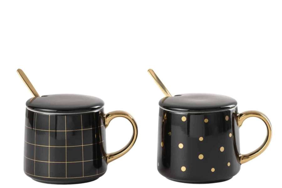 MUGS AMELIE PORCELAIN BLACK ASSORTMENT OF 2