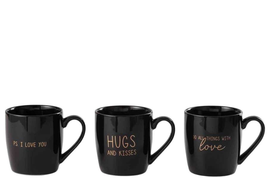 MUG LOVE CERAMIC BLACK ASSORTMENT OF 3