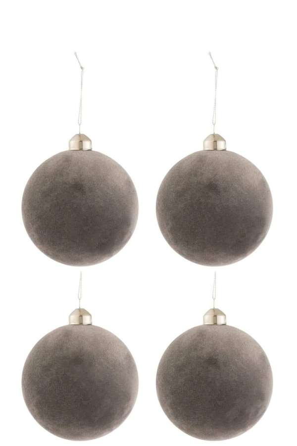 BOX OF 4 CHRISTMAS BAUBLES VELVET GLASS GREY MEDIUM