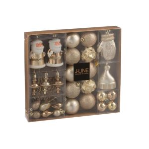 BOX OF 45 CHRISTMAS BAUBLE PLASTIC BEIGE/ECRU