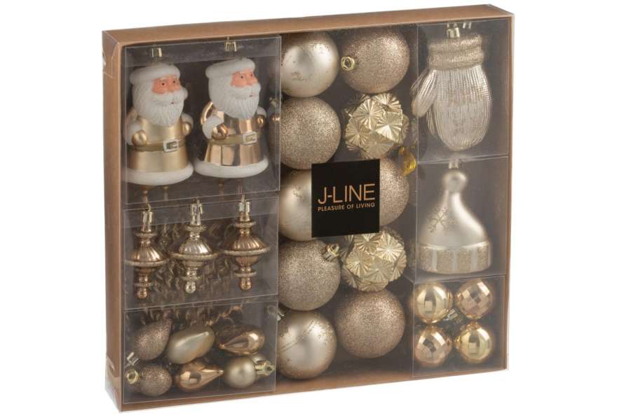 BOX OF 45 CHRISTMAS BAUBLE PLASTIC BEIGE/ECRU
