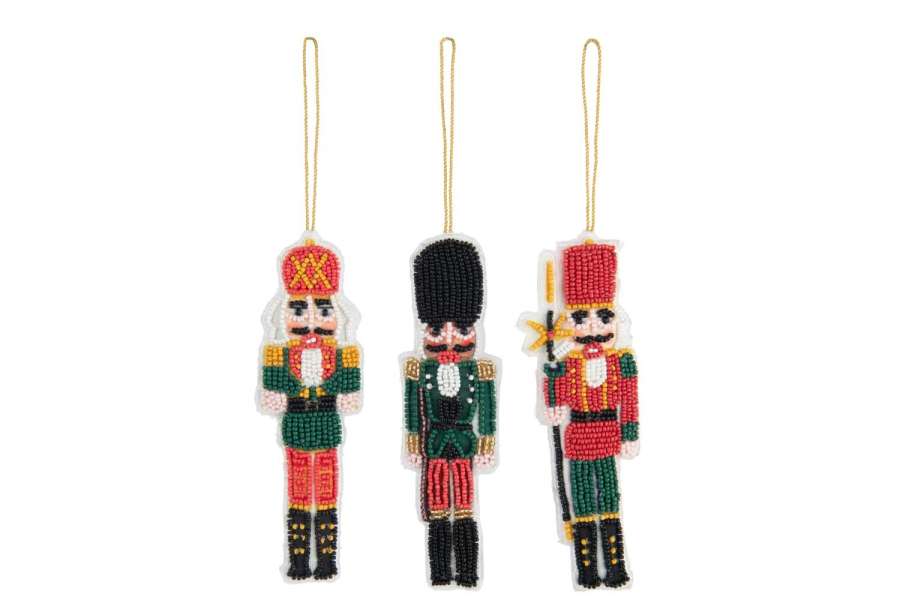 HANGER NUTCRACKER BEADS CHRISTMAS RED/DARK GREEN ASSORTMENT OF 3