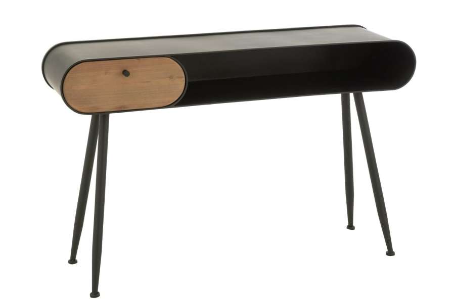 CONSOLE WOOD AND METAL TABLE CONSOLE FIR WOOD BLACK/LIGHT BEIGE