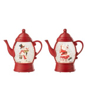 HANGER WATER GLOBE TEAPOT PLASTIC CHRISTMAS RED ASSORTMENT OF 2