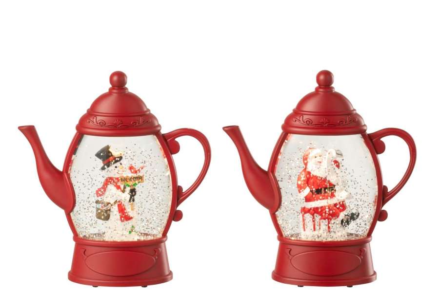 HANGER WATER GLOBE TEAPOT PLASTIC CHRISTMAS RED ASSORTMENT OF 2