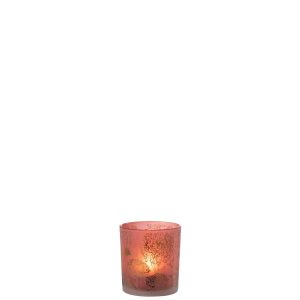 TEALICHT HOLDER FLOWERS GLASS MAT RED/GOLD SMALL