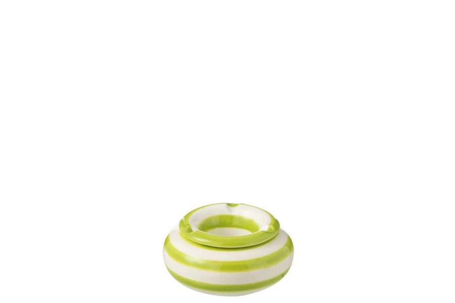 ASHTRAY GRANADA STRIPES CERAMIC WHITE/GREEN SMALL